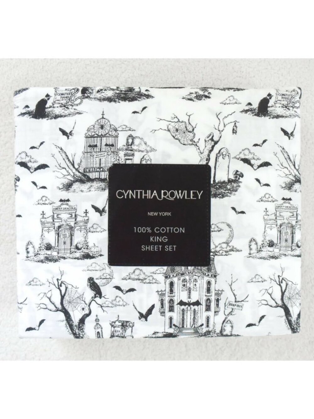 *Cynthia Rowley* Halloween Haunted House Gothic Graveyard Sheets Set- KING- NEW!